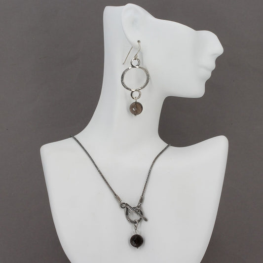 Retired Silpada Sterling Smoky Quartz TWIST & TURN Necklace Earrings N1708 W1485