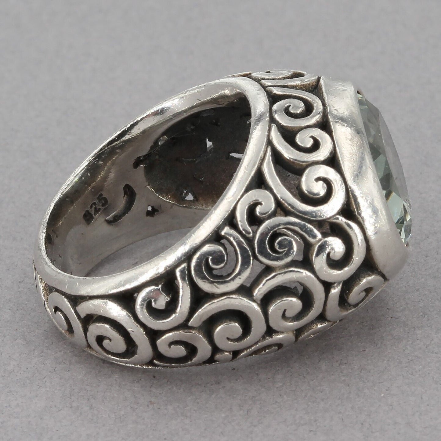 Brighton Chunky Sterling Silver Green Amethyst Klimt Open Scroll Swirl Ring Sz 6