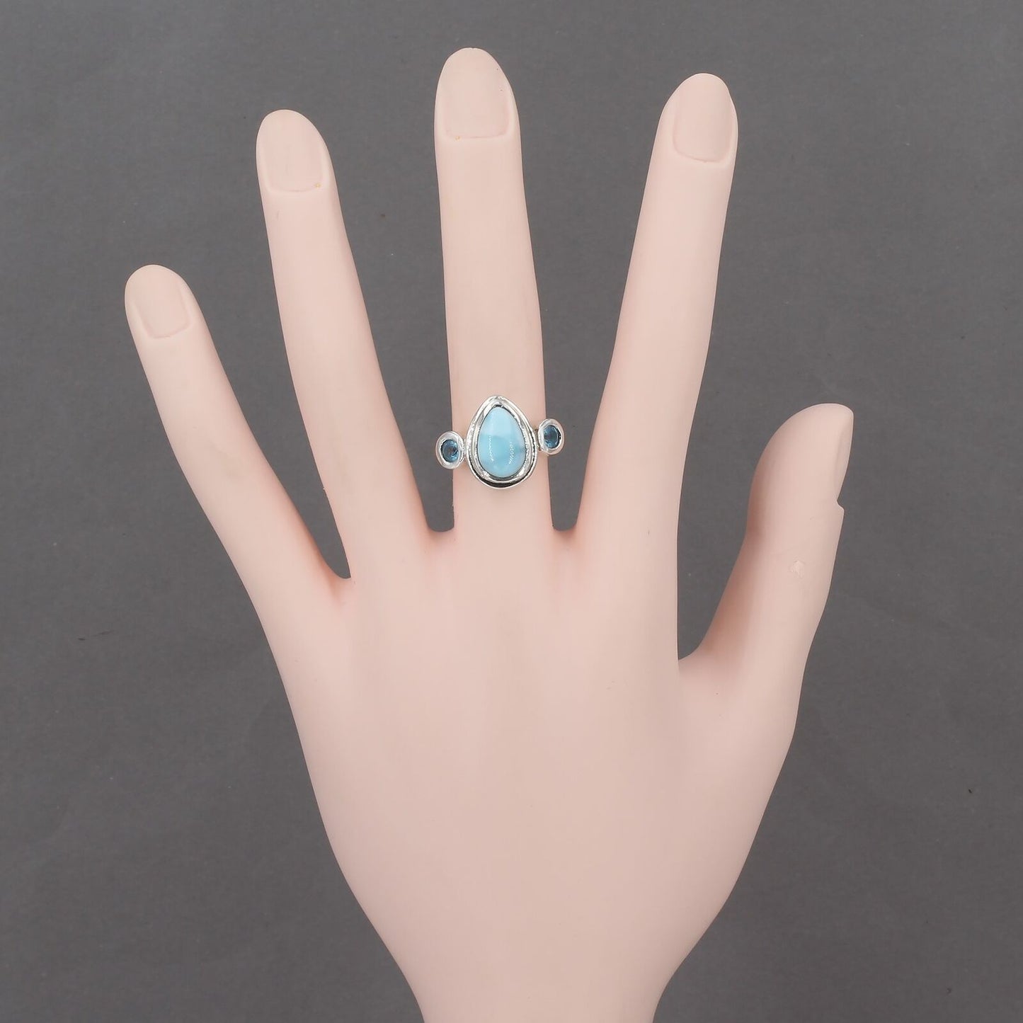 Marahlago Sterling Silver Caribbean Larimar Atlantic Blue Topaz Ring Size 7.75+