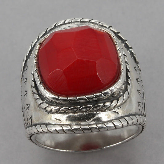 Retired Silpada Sterling Silver Faceted Red Bamboo Coral SAMBA Ring R2890 Size 8