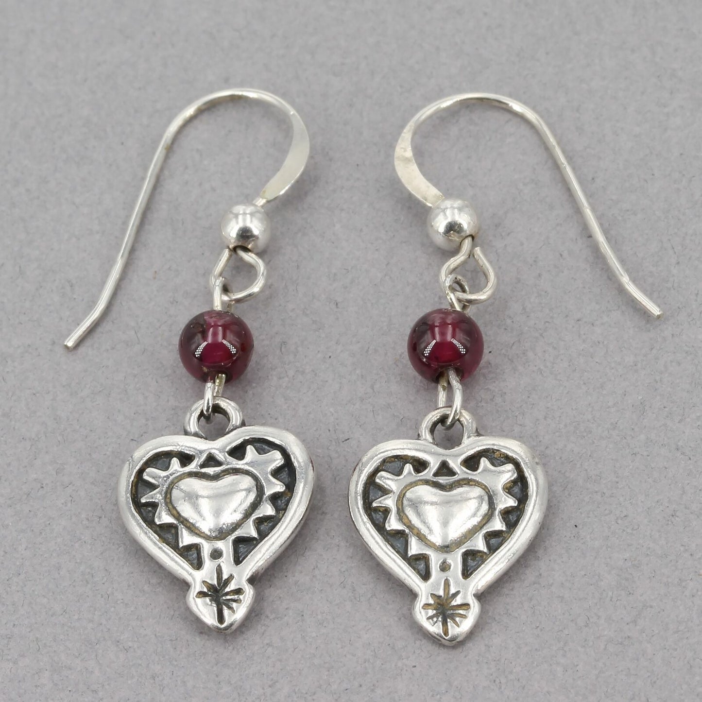 Vintage Shube's for Silpada Sterling Silver Garnet Heart Dangle Earrings W0953