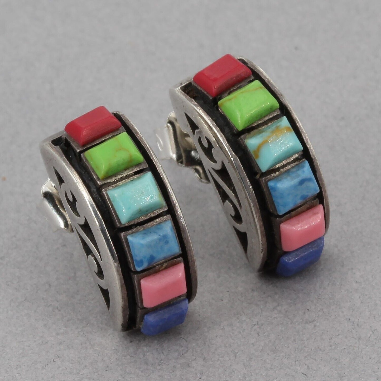 Vintage Silpada Sterling Silver Rainbow of Color Multi-stone Post Earrings P0982