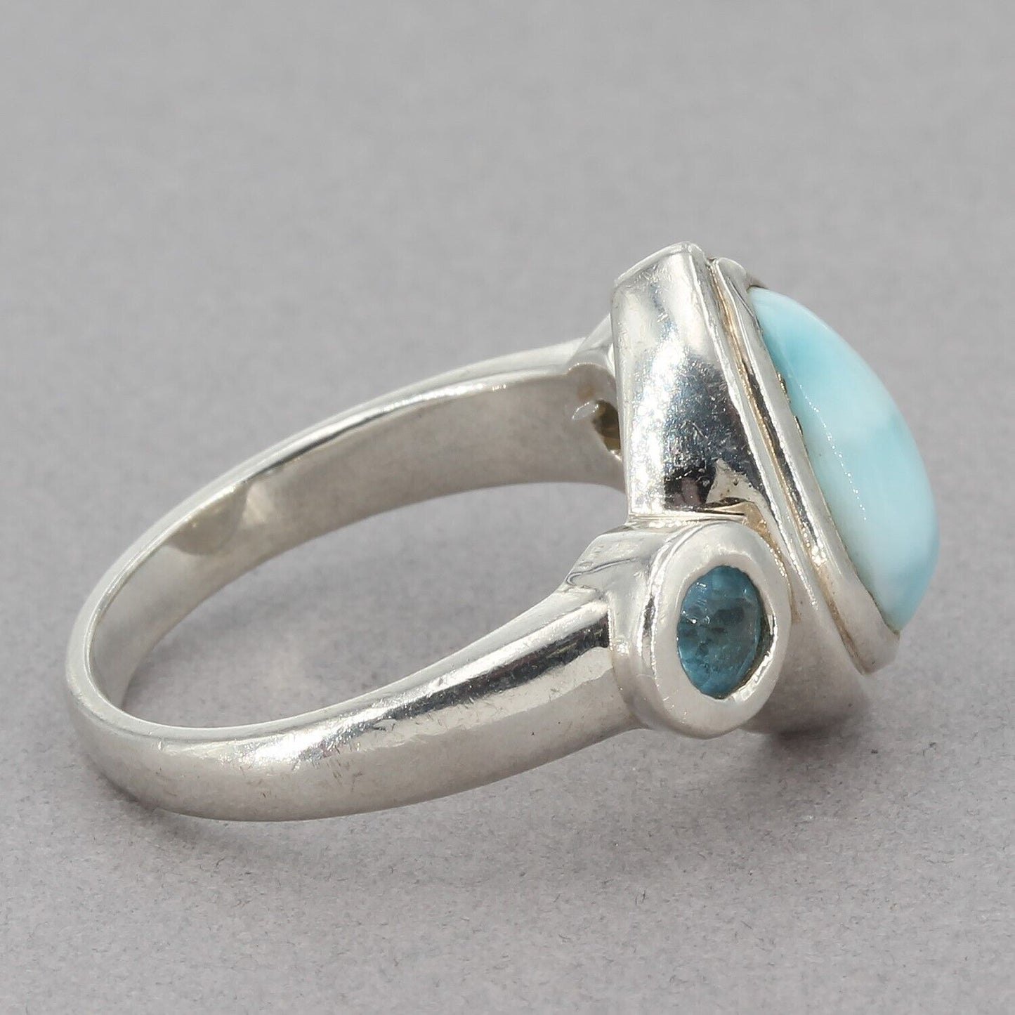 Marahlago Sterling Silver Caribbean Larimar Atlantic Blue Topaz Ring Size 7.75+