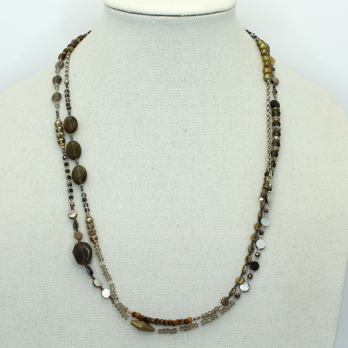 Retired Silpada Sterling Brass Pearl Tiger's Eye Bead 54" HARVEST Necklace N3108