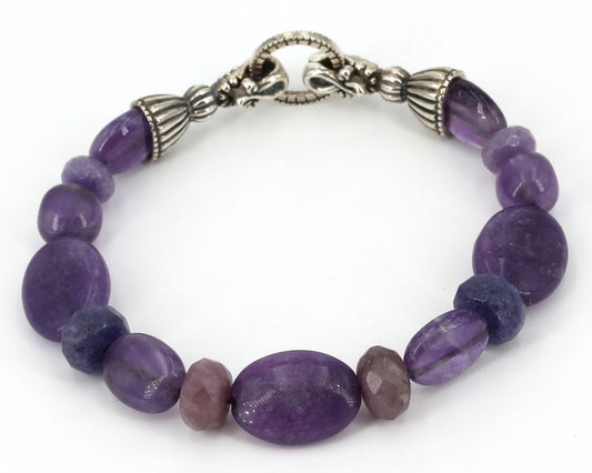 Carolyn Pollack Relios Sterling Silver Amethyst & Charoite Beaded Bracelet