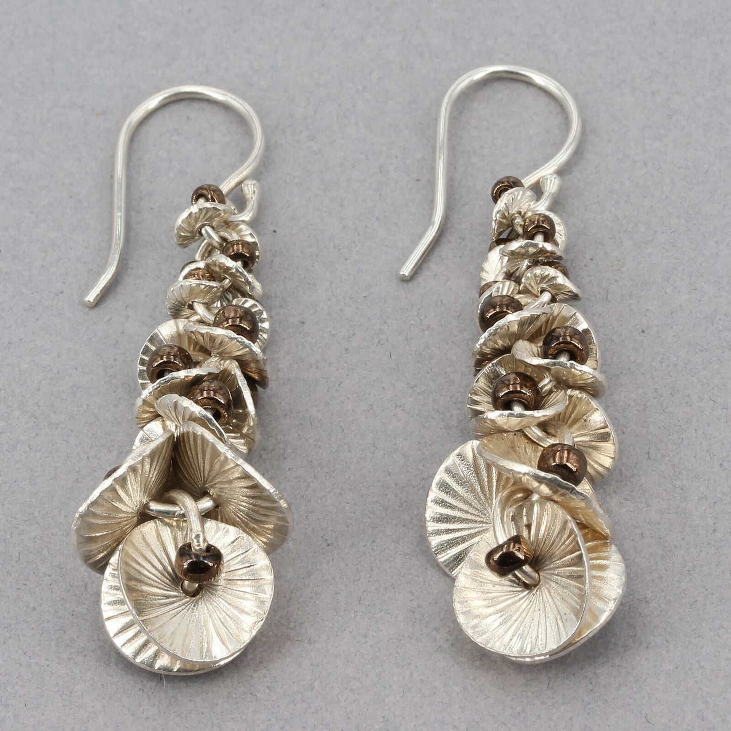 Retired Silpada Sterling Silver Disc Metallic Seed Bead Waterfall Earrings W2172