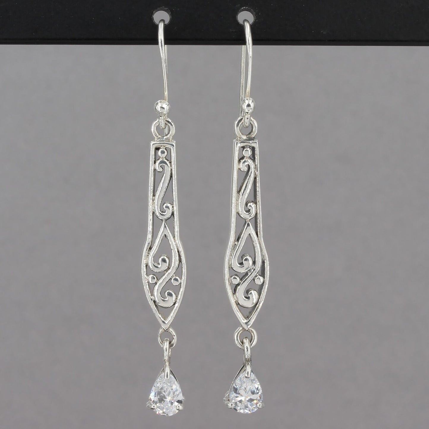 Vintage Silpada Sterling Silver Filigree Scroll CZ Drop Dangle Earrings W1080