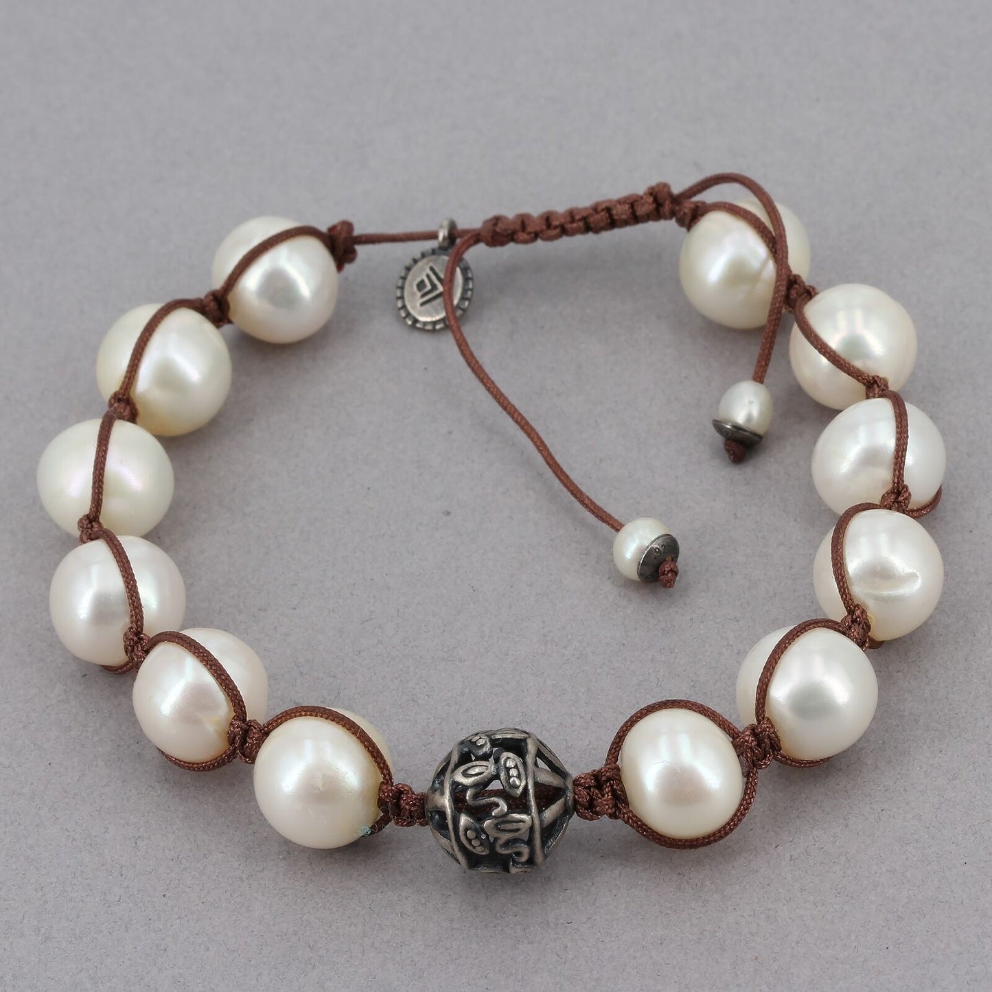 Retired Silpada Sterling RUGGED PEARLS Adjustable Sliding Cord Bracelet B2424