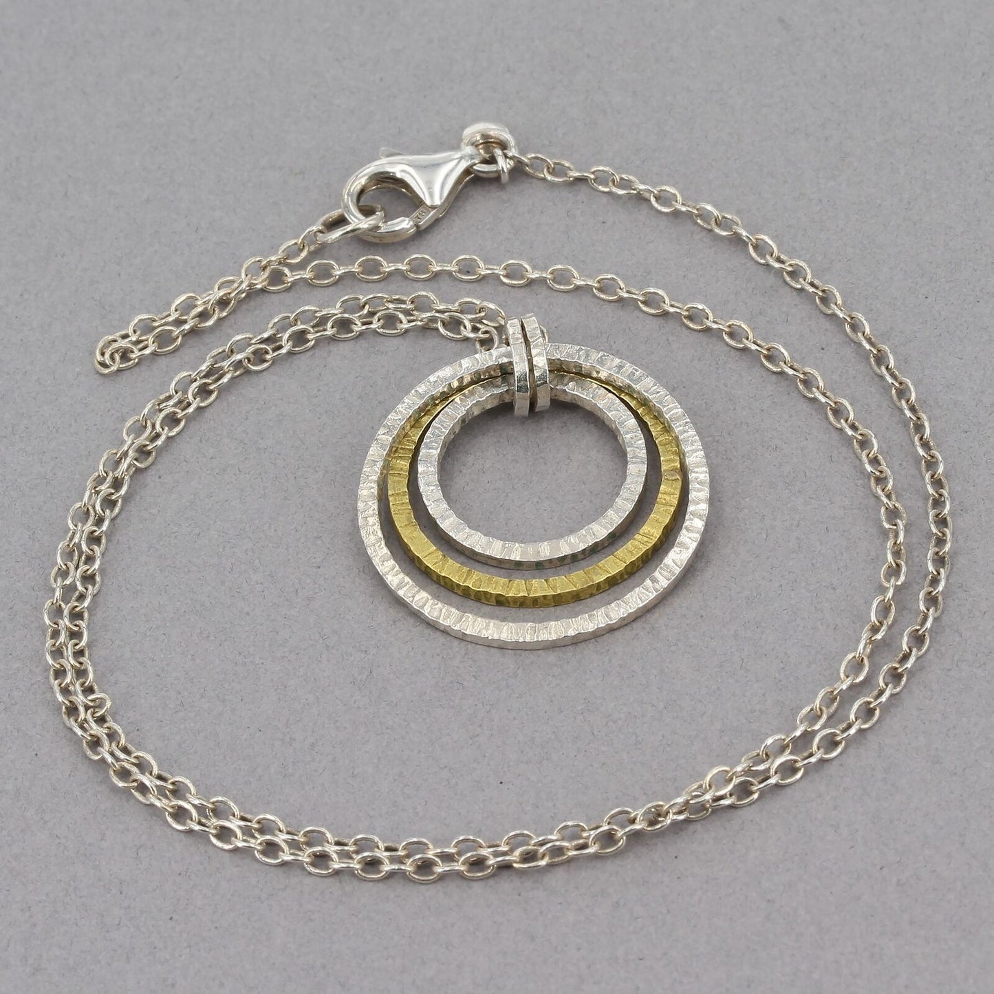 Retired Silpada Dainty Textured Sterling & Brass INNER CIRCLES Necklace N2296