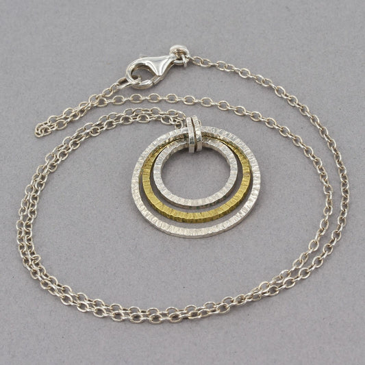 Retired Silpada Dainty Textured Sterling & Brass INNER CIRCLES Necklace N2296