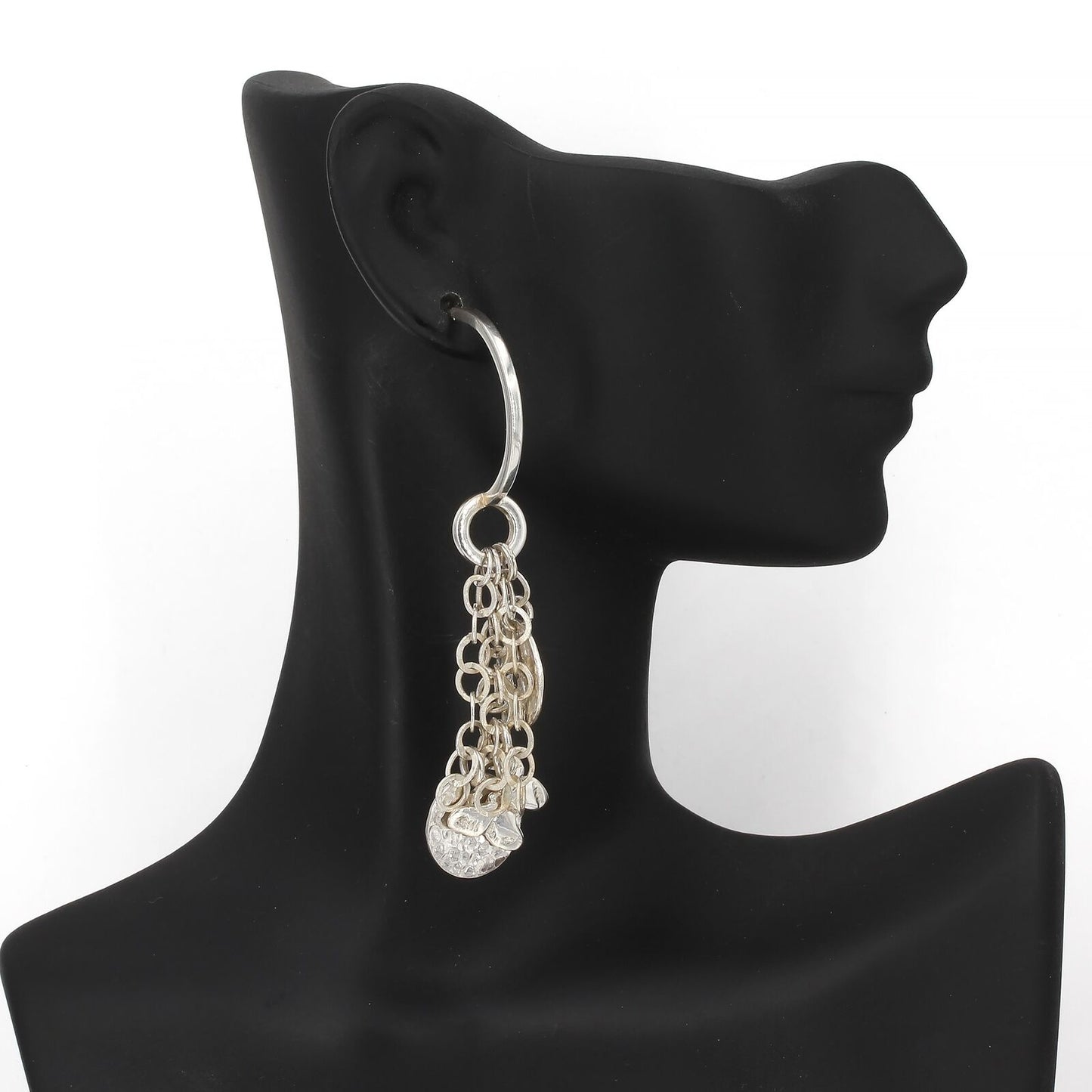 Unique Sterling Silver Hammered Disc Butterfly Multi Chain 3" Dangle Earrings