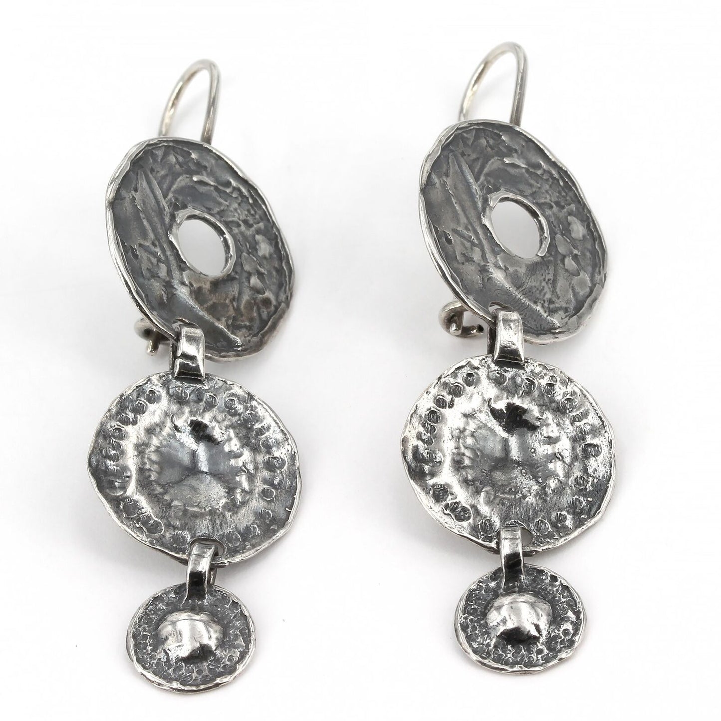 HTF Retired Silpada Sterling Castaway Treasure Circle Disc Dangle Earrings W1941