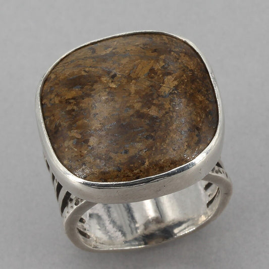 Retired Silpada Textured Sterling Silver Bezel-Set Bronzite Ring R1738 Size 5.5