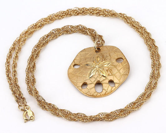 Vintage Maison De Jean Gold-Filled 1-1/4" Sand Dollar Pendant 24" Chain Necklace