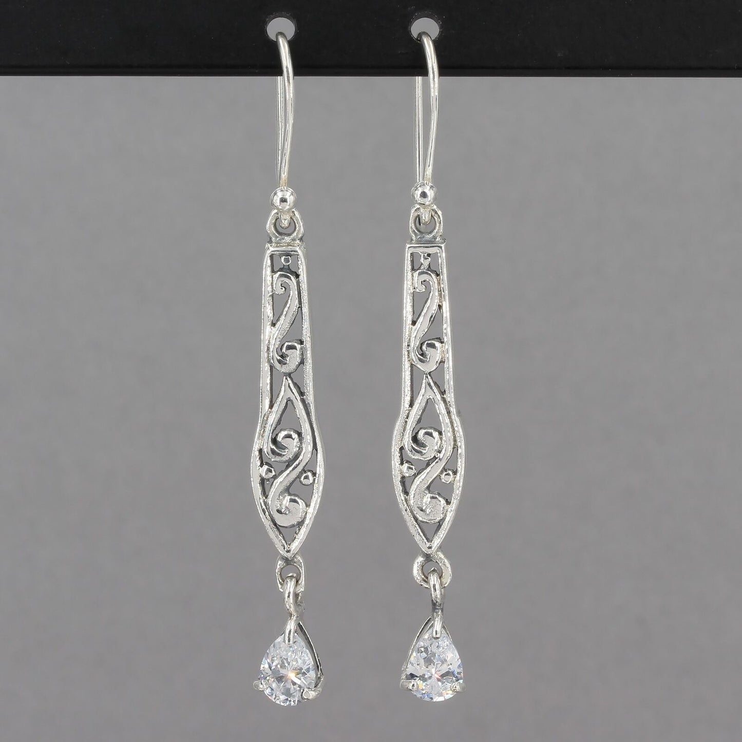 Vintage Silpada Sterling Silver Filigree Scroll CZ Drop Dangle Earrings W1080