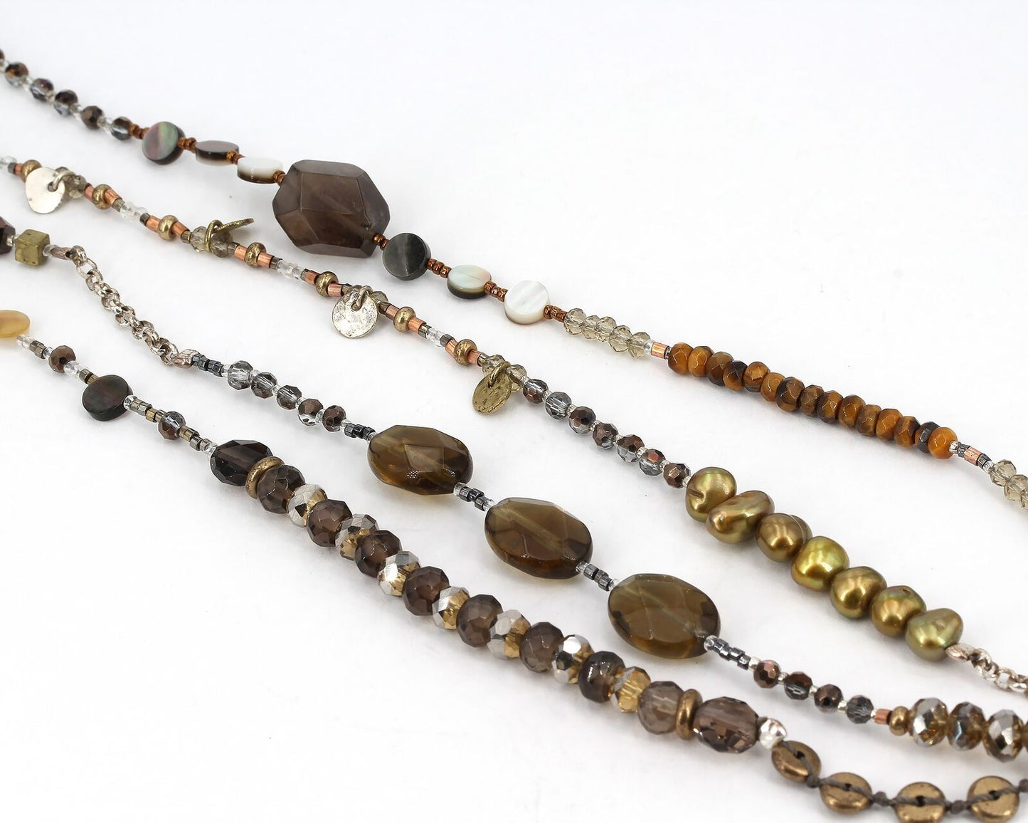 Retired Silpada Sterling Brass Pearl Tiger's Eye Bead 54" HARVEST Necklace N3108