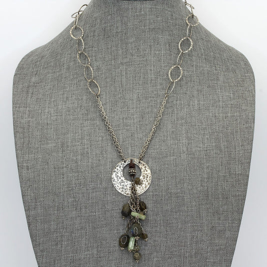 Handcrafted Hammered Sterling Labradorite Pyrite Hammered Link Chain Necklace