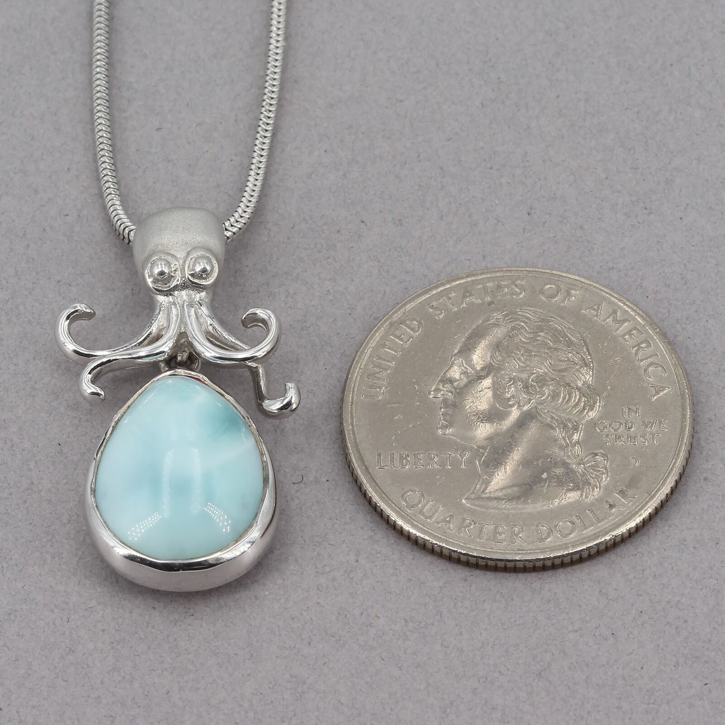 Marahlago Sterling Larimar Pygmy Octopus Pendant Adjustable Snake Chain Necklace