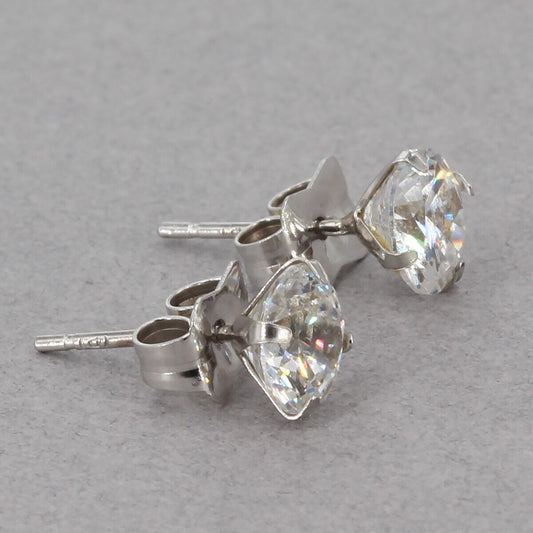 10K White Gold 5mm Round CZ Stud Earrings