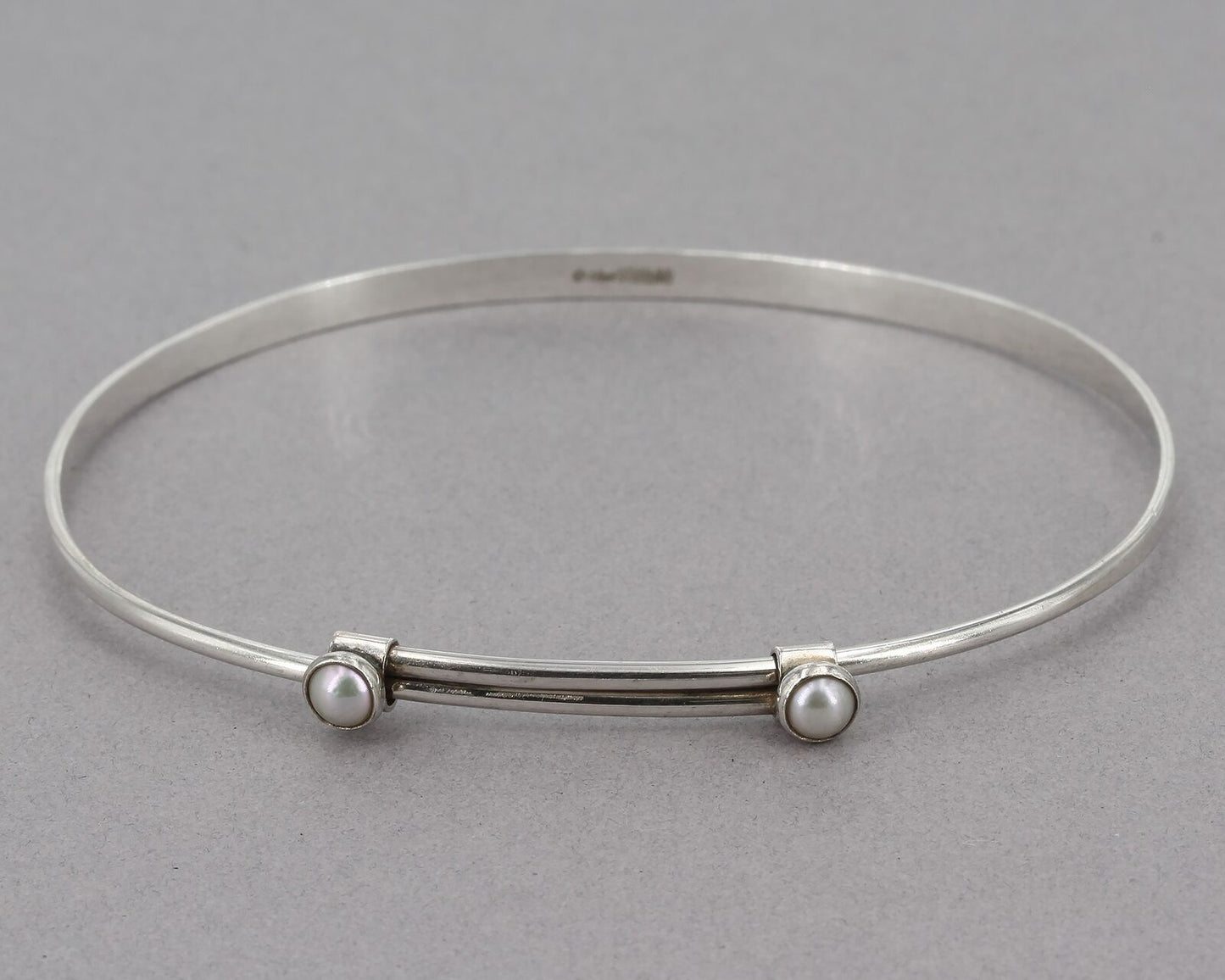 Dainty Vintage Ed Levin Handmade Sterling Silver Pearl Sliding Bangle Bracelet