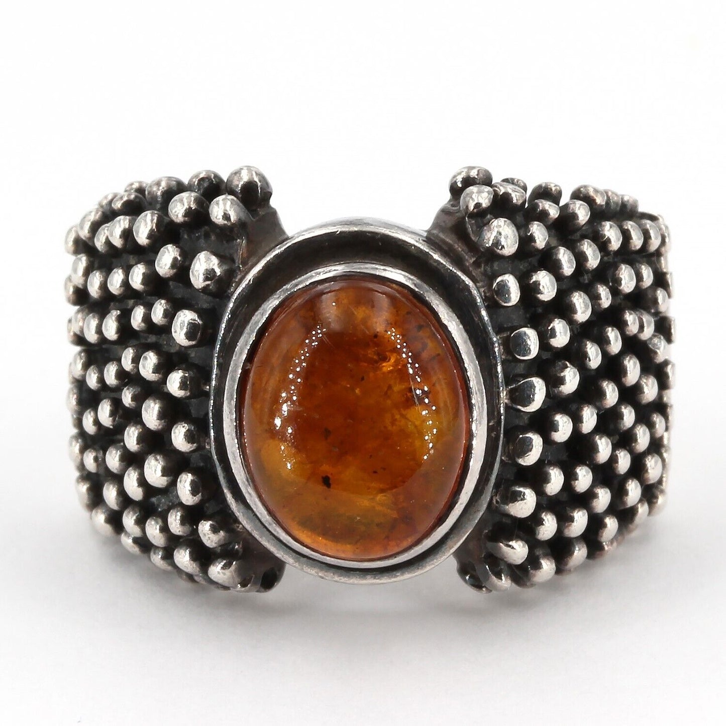 Vintage Silpada Oxidized Sterling Granulated Bead Texture Amber Ring R0893 Sz 6