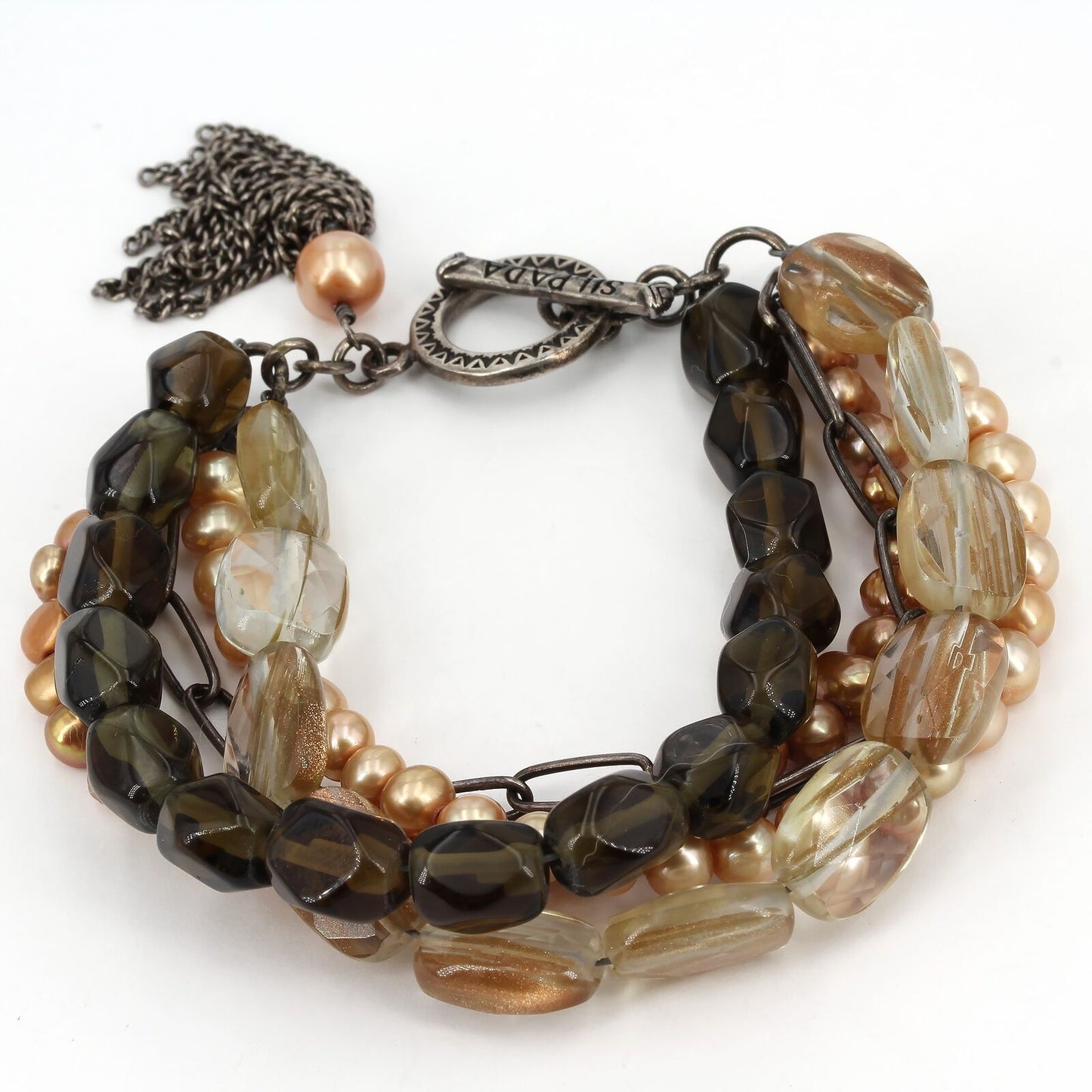 Retired Silpada Sterling Pearl Smoky Quartz Sunstone Multi-Strand Bracelet B1412