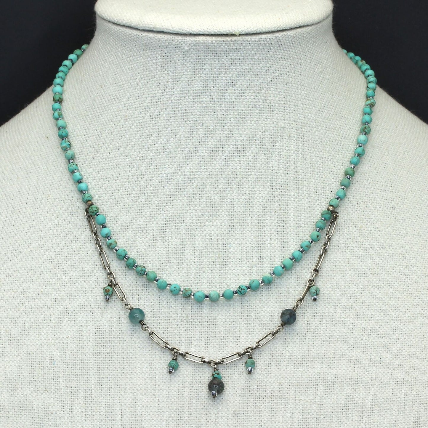 Retired Silpada Sterling 2-Tiered Howlite Kyanite & Seed Bead Necklace N1675