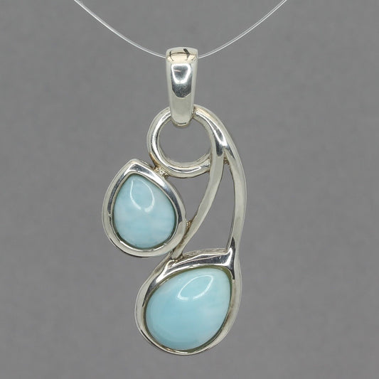 Marahlago Sterling Silver Caribbean Larimar "Seduction" Double Teardrop Pendant