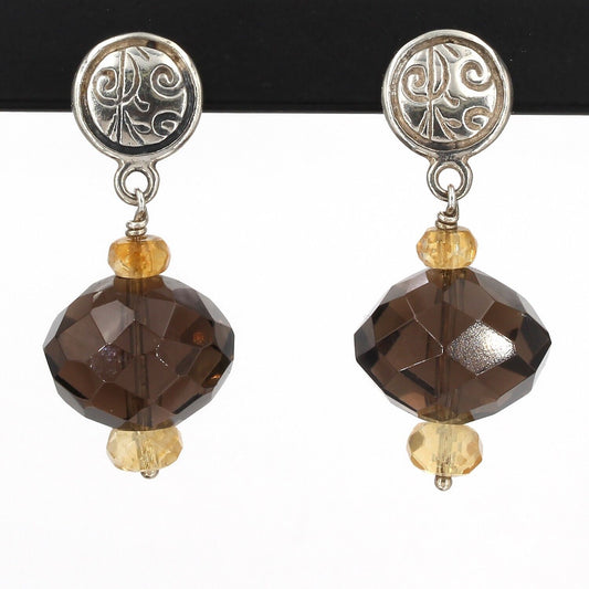 Retired Silpada Sterling Faceted Smoky Quartz & Citrine Dangle Earrings P1419