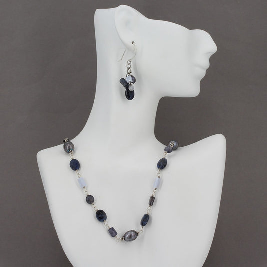 Retired Silpada Sterling Blue Sodalite Bead Necklace & Earrings Set N1308 W1471