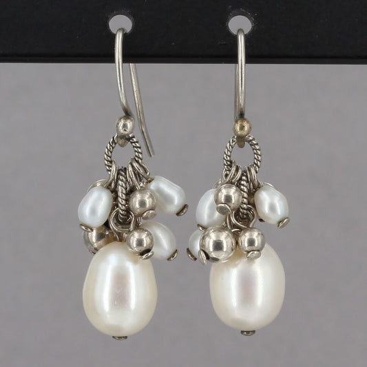 Retired Silpada Freshwater Pearl Sterling Bead Cluster Dangle Earrings W1352