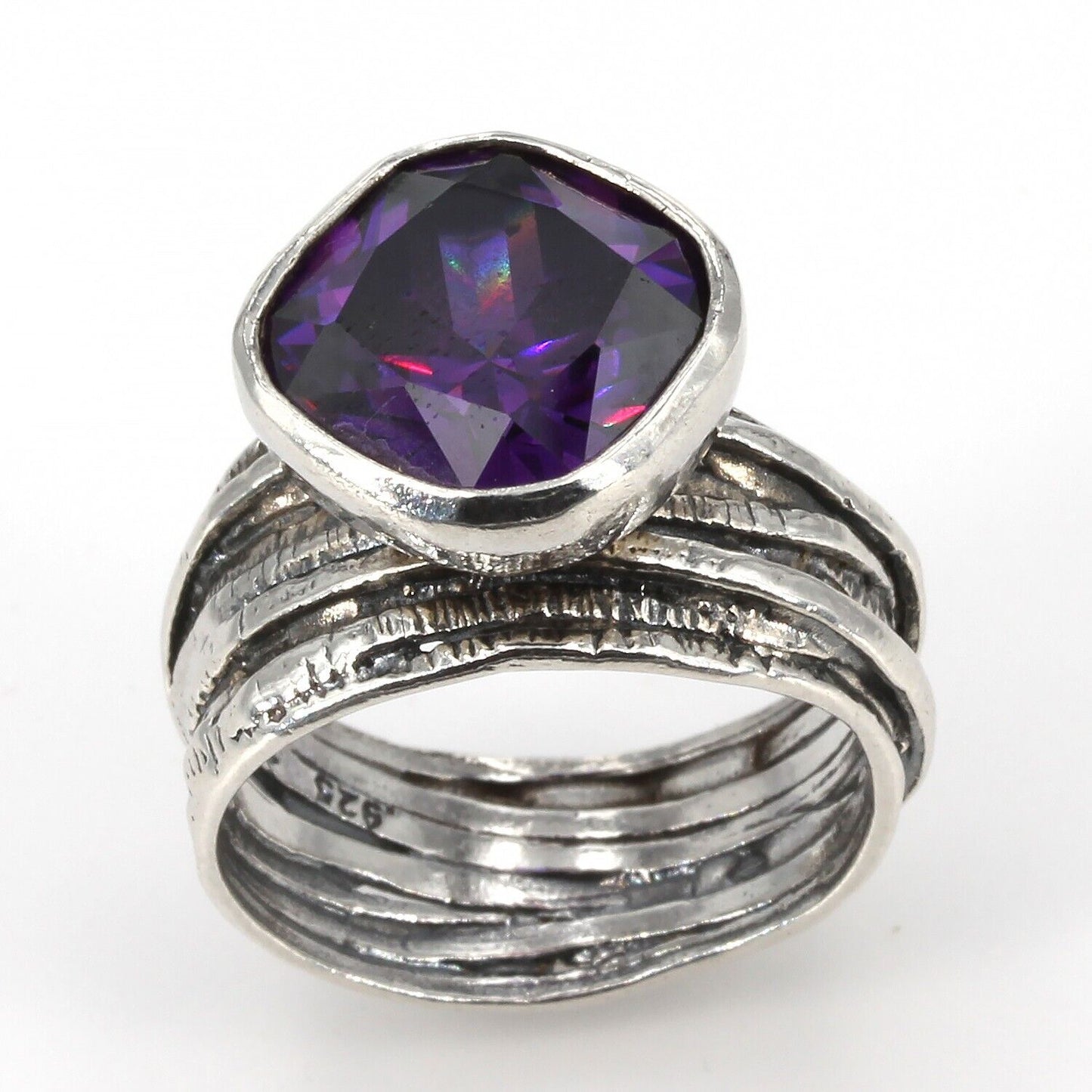 Retired Silpada Oxidized Sterling GLADIATOR GLAM Purple CZ Ring R2757 Size 7.75