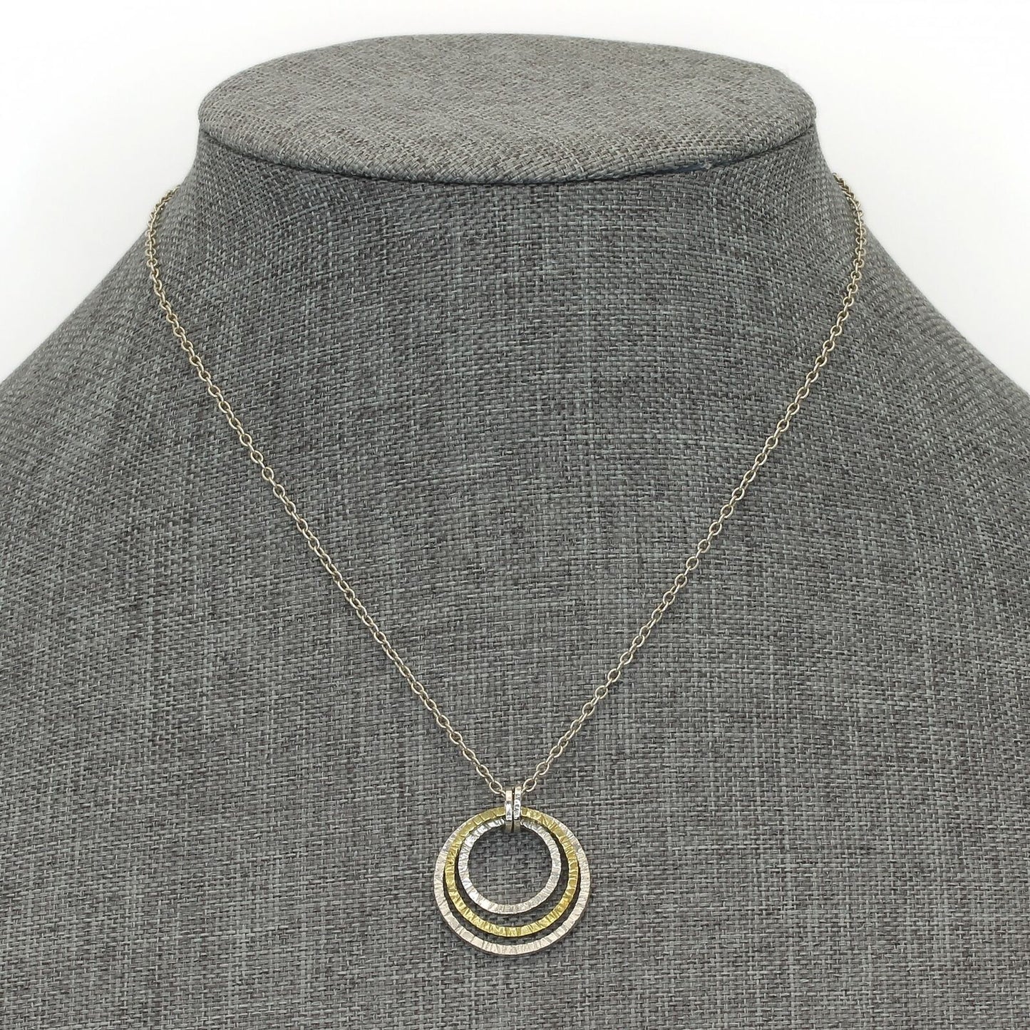 Retired Silpada Dainty Textured Sterling & Brass INNER CIRCLES Necklace N2296