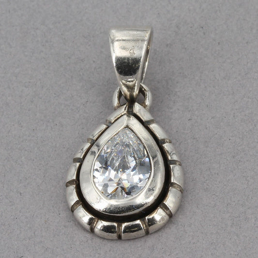 Retired Silpada Sterling Silver Pear Shaped CZ Solitaire Teardrop Pendant S1204