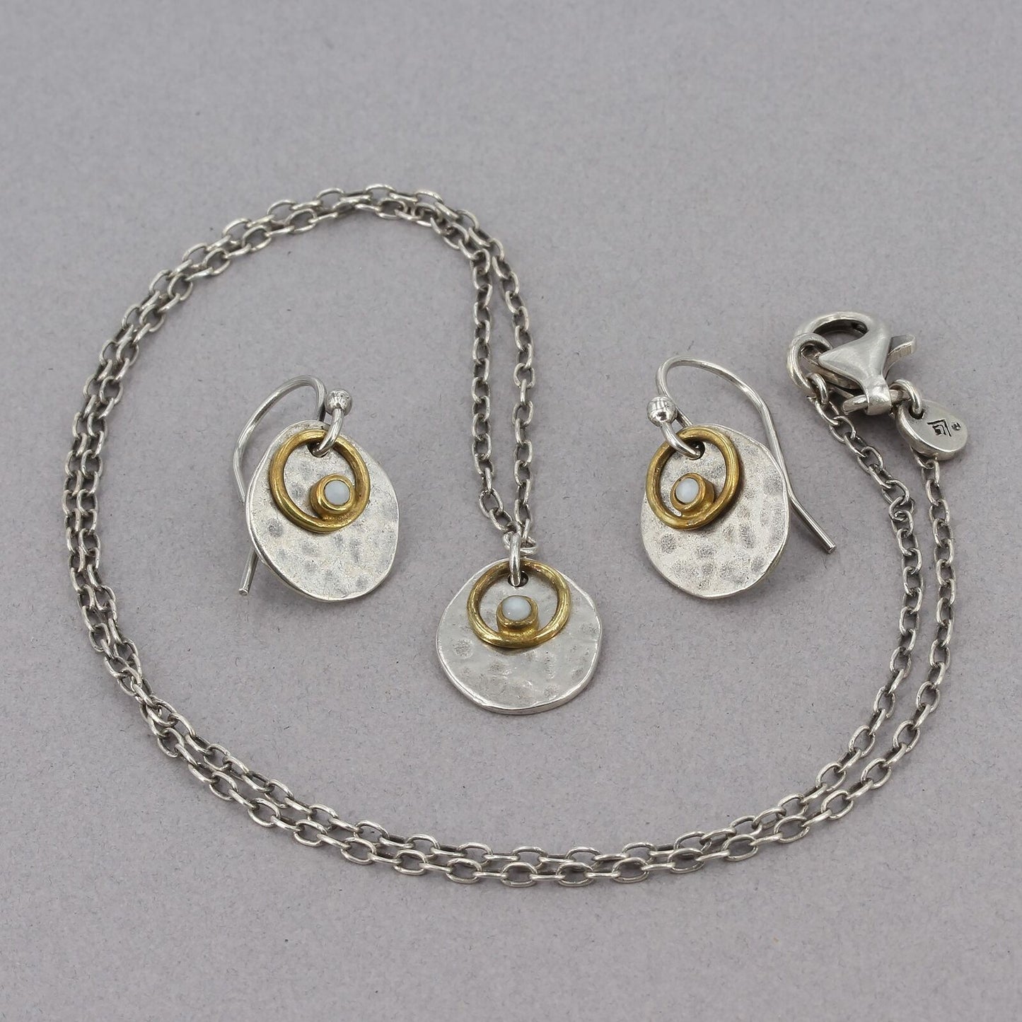 Retired Silpada Dainty Sterling & Bronze River Shell 16" Necklace & Earrings Set