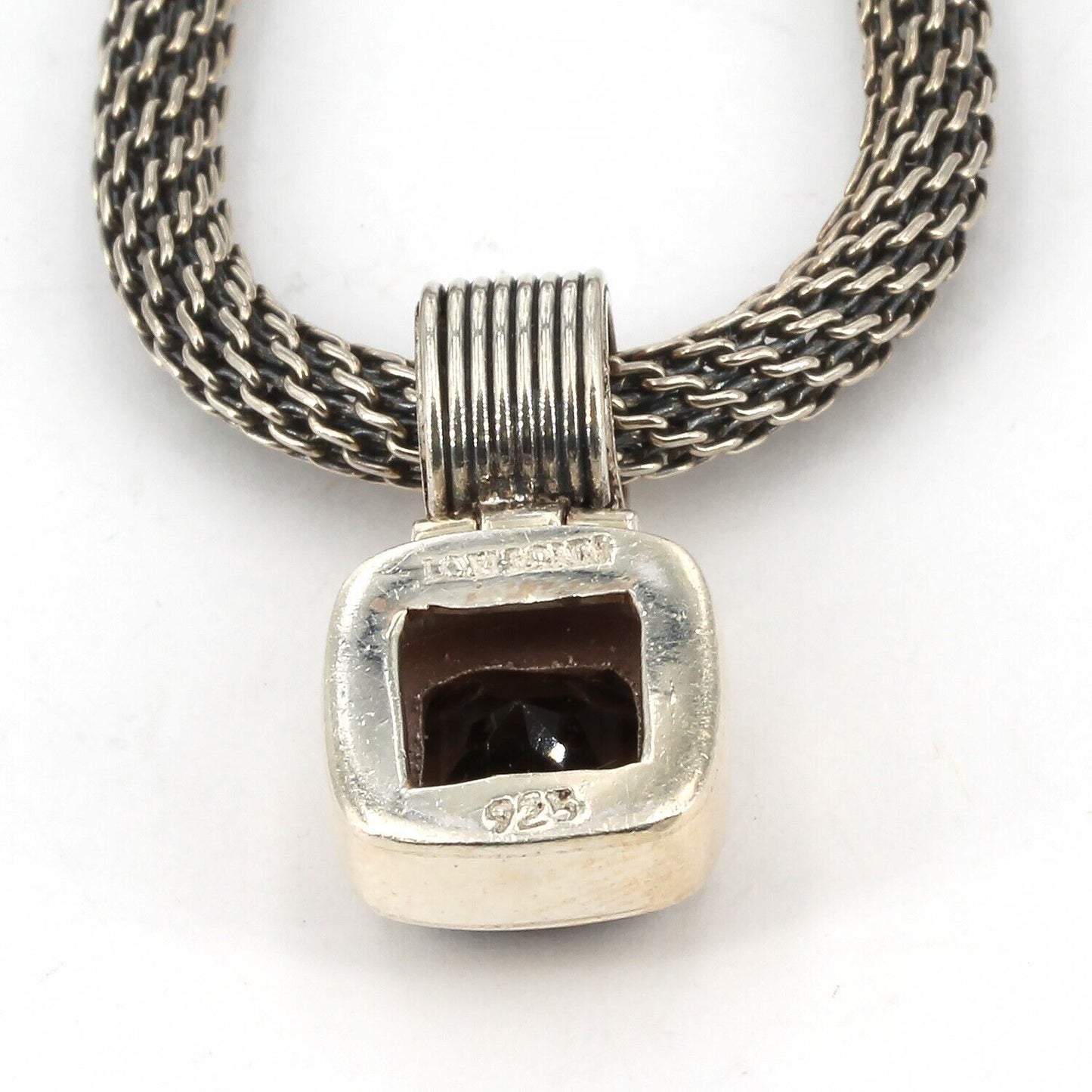 Handcrafted Lori Bonn Sterling Silver Smoky Quartz Pendant Mesh Chain Necklace