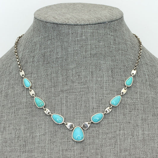 Whitney Kelly 18" Sterling Silver Bezel-Set Turquoise Link Rolo Chain Necklace