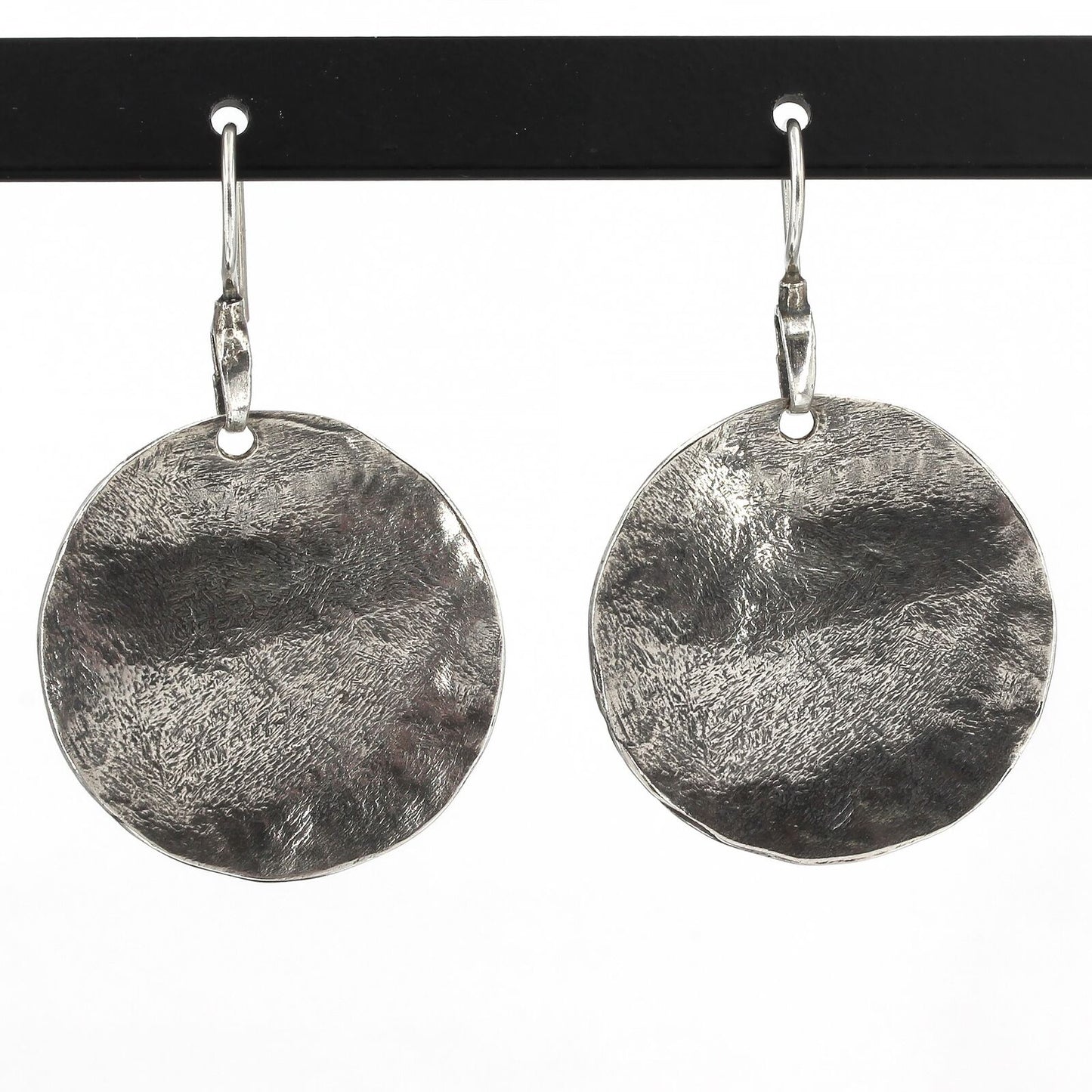 Retired Silpada Big Oxidized Sterling Hammered Wavy Disc Dangle Earrings W1666