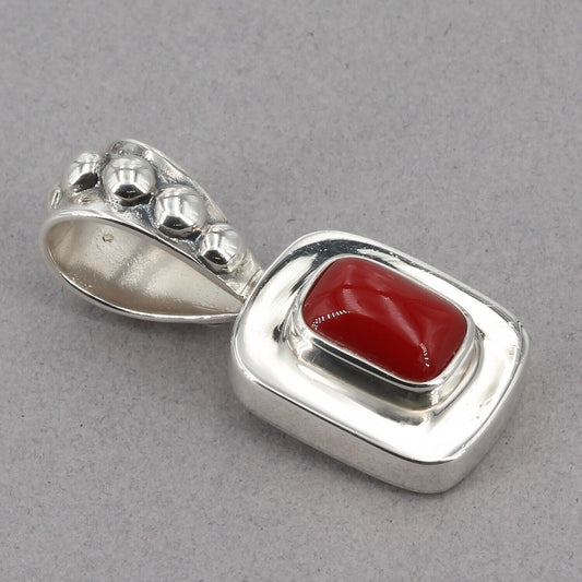 Vintage Silpada Sterling Silver Red Coral Rectangular Pendant Beaded Bail S0694