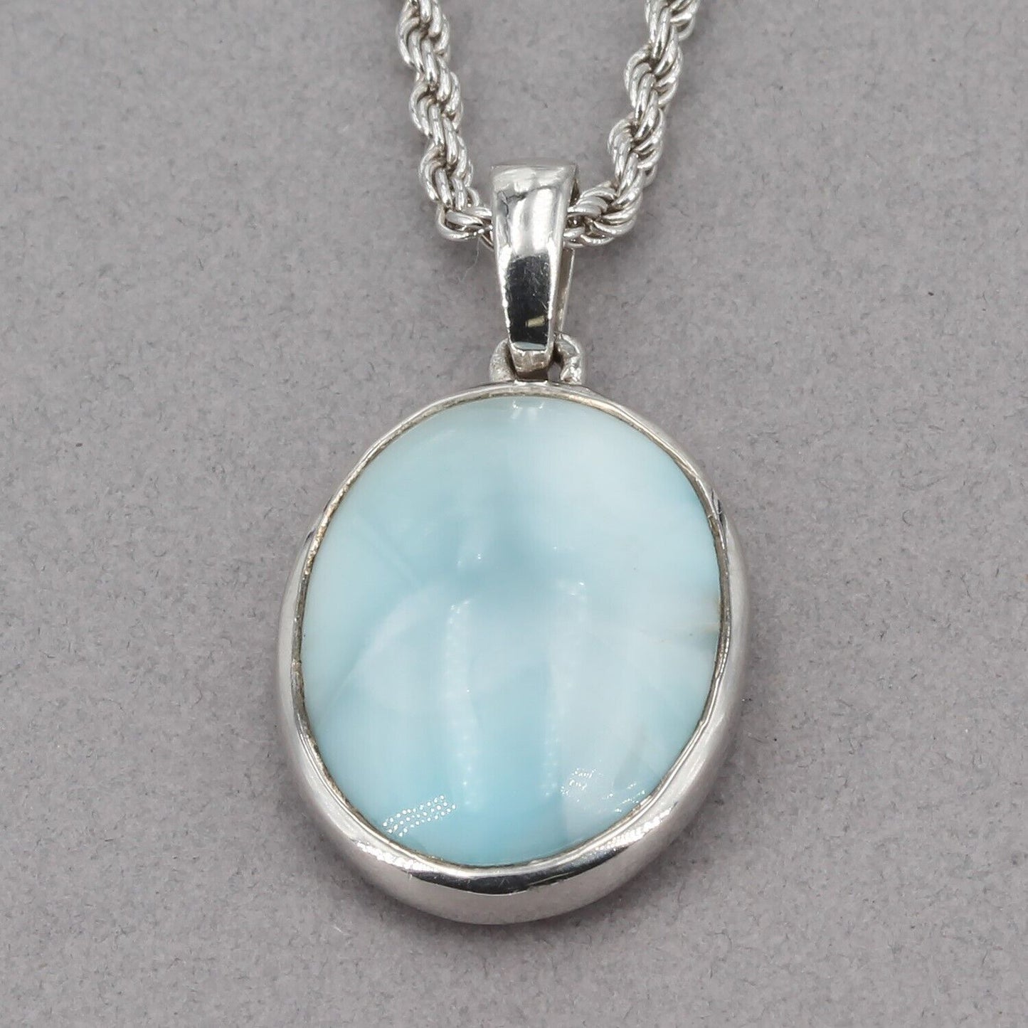 Marahlago Sterling Silver Larimar Oval Pendant Adjustable Rope Chain Necklace