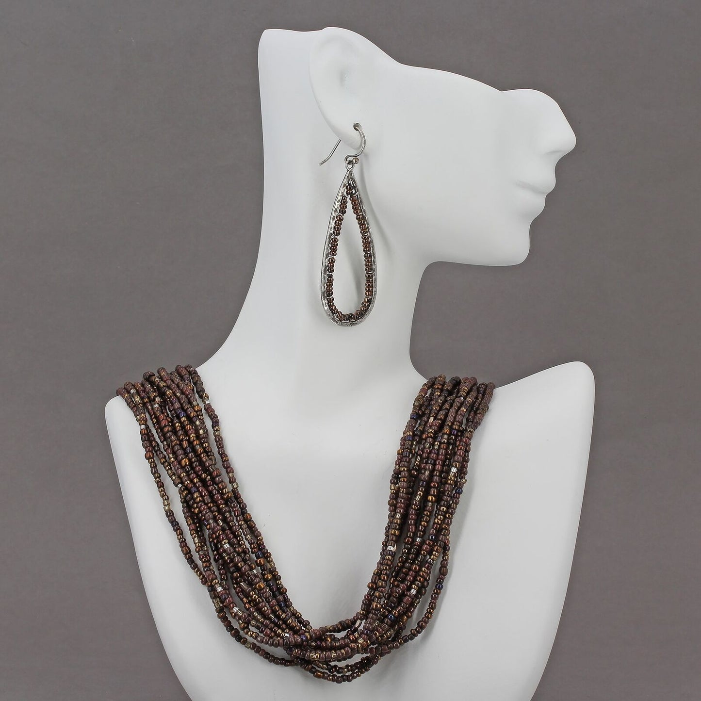 Retired Silpada Sterling & Bronze Glass Bead Necklace & Earrings Set N1815 W1779