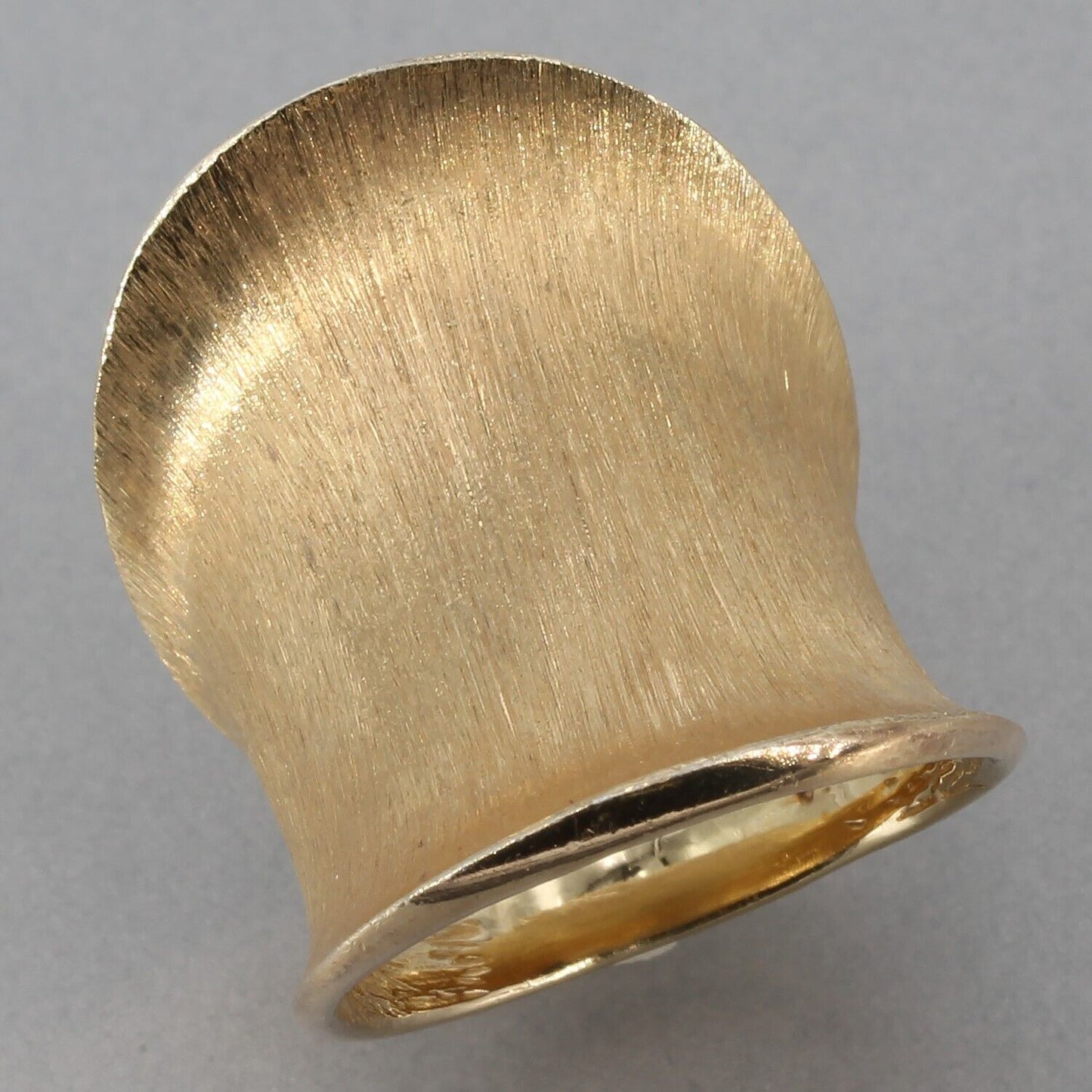 JCM Brush Textured Yellow Gold Plated Sterling 1" Wide Saddle Band Ring Size 6