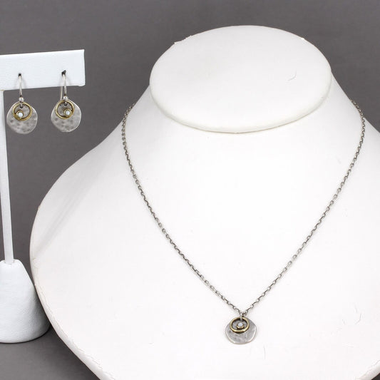 Retired Silpada Dainty Sterling & Bronze River Shell 16" Necklace & Earrings Set