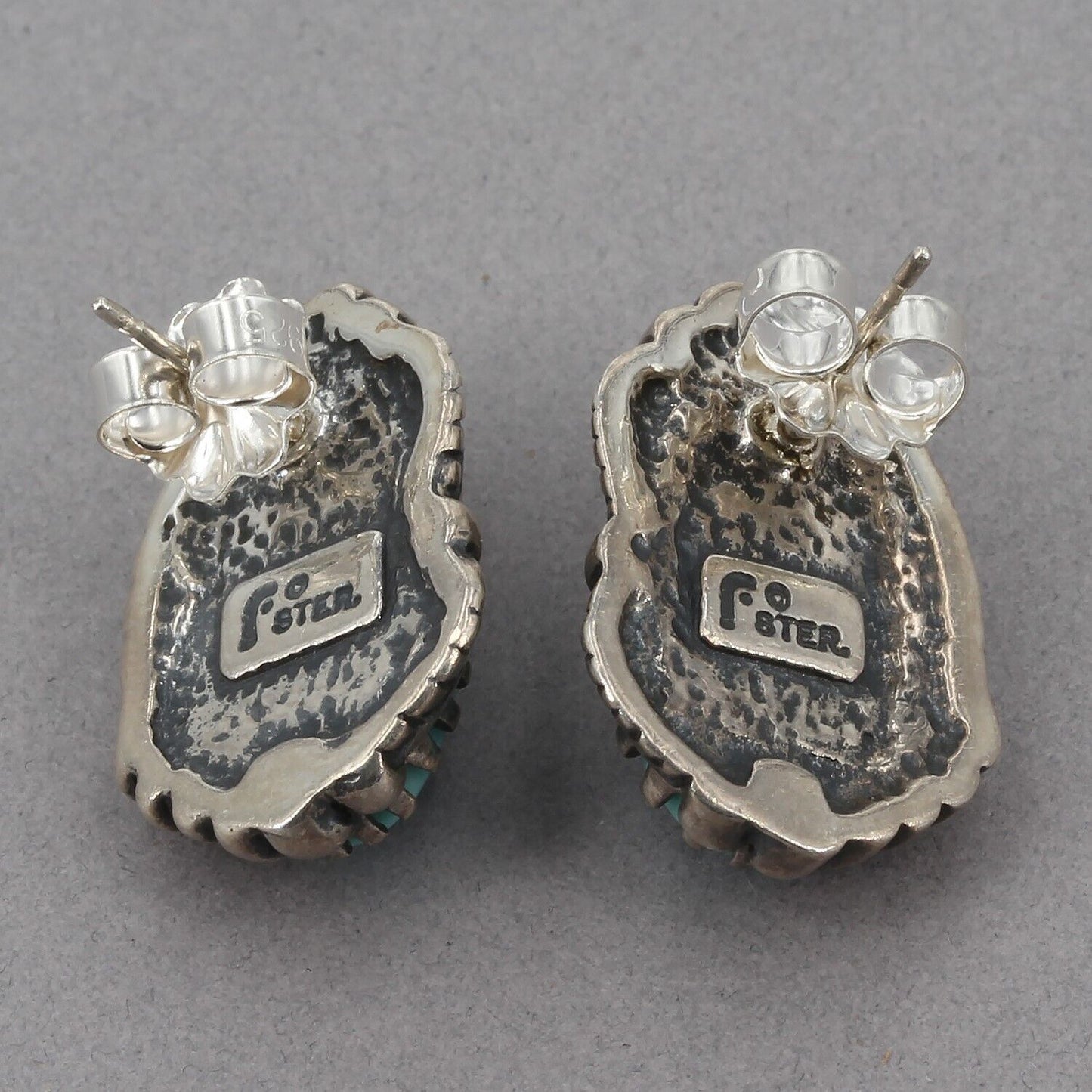 Vintage Carol Felley Southwestern Sterling Silver Turquoise Earrings 1/2" x 7/8"