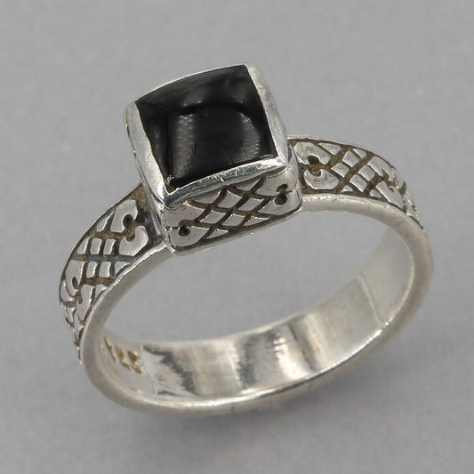 HTF Retired Silpada Small Sterling Silver Square Black Onyx Ring R1331 Size 5.75