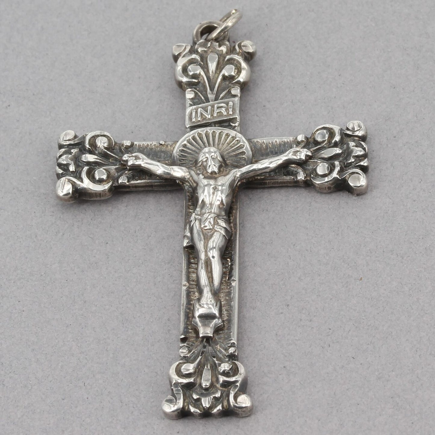 Vintage Catamore Sterling Fleur De Lis Crucifix for Necklace or Rosary 1.25 x 2"