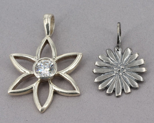 2 Retired Silpada Sterling Silver Daisy Flower Pendants S1195 & S1742