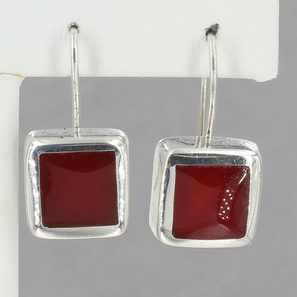 Vintage Silpada Sterling Silver Square Red Inlay Drop Earrings W0436