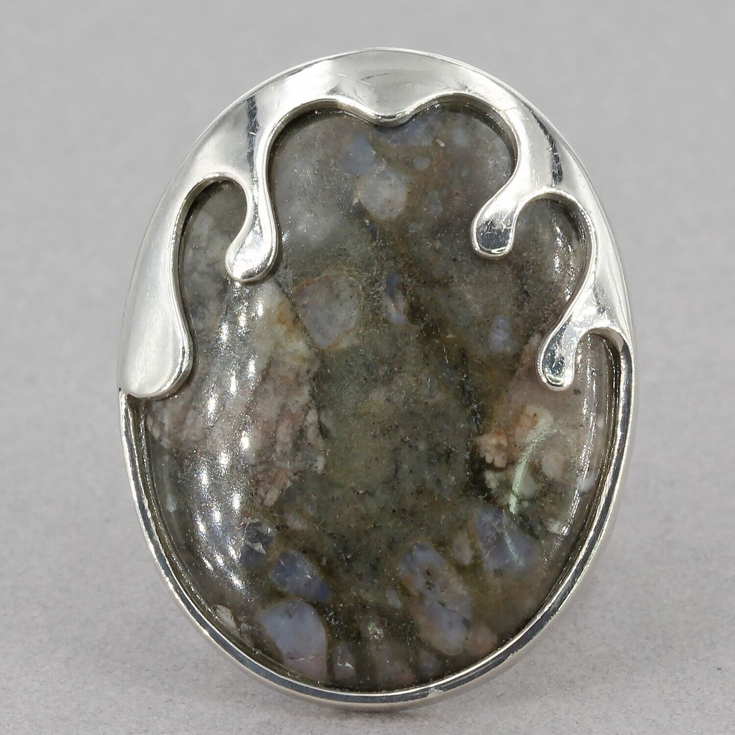 Jay King Sterling Silver Unknown Stone Ring Unique Drippy Bezel Setting Sz 7.75