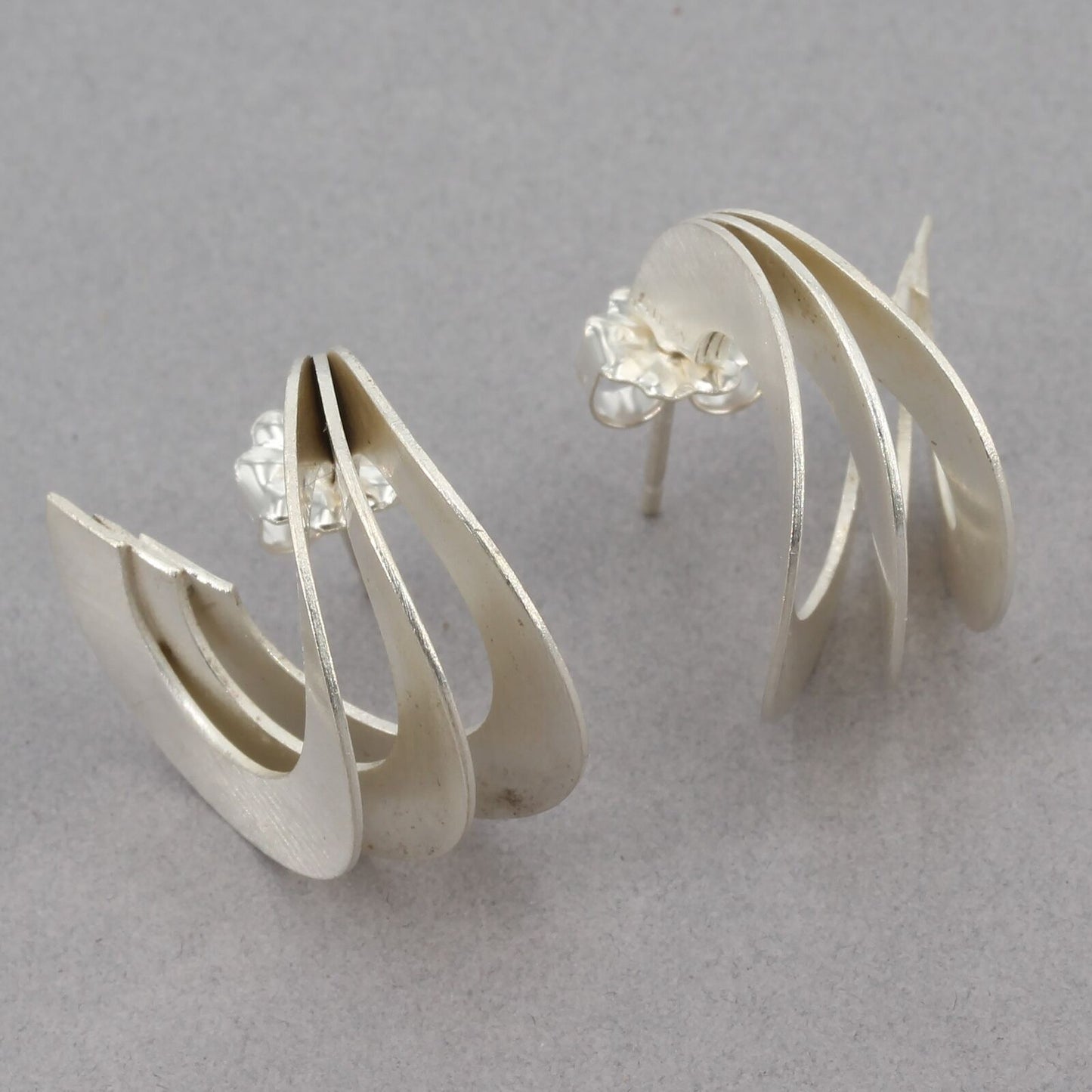 Handcrafted Modernist Sterling Triple Hoop Earrings TEZER by Sema Sezen Germany